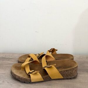 Marina Luna Yellow Molded Cork Strappy Leather Sandals Size 7